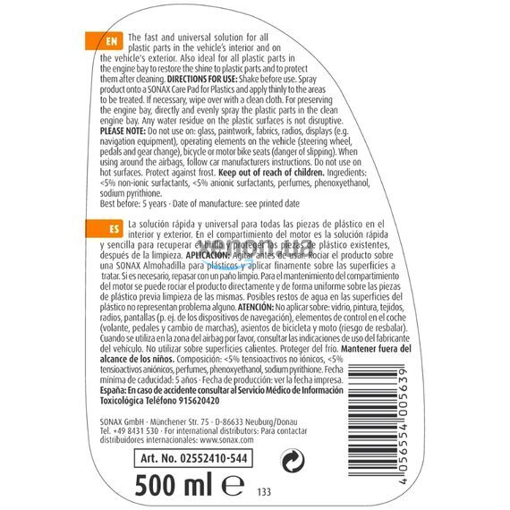 SONAX XTREME Kunststoff Detailer Дітейлер для полірування та захисту зовнішнього та внутрішнього пластику 500 мл, зображення 6