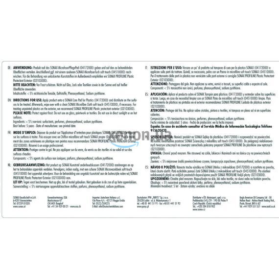 SONAX PROFILINE Sensitive Surface Detailer (Plastic Cleaner) мягкий (деликатный) очиститель пластика 1 л, изображение 3