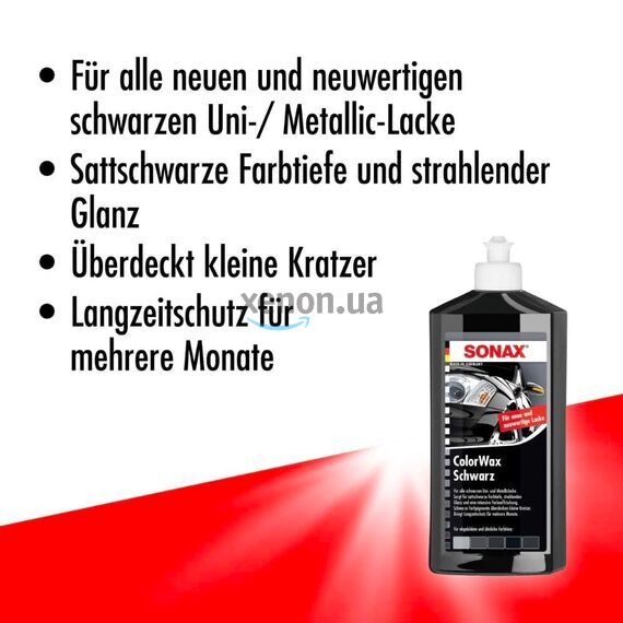 SONAX ColorWax Schwarz черный жидкий воск для кузова автомобиля 500 мл, изображение 6