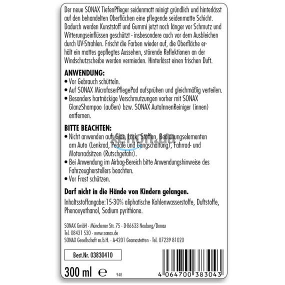 SONAX TiefenPfleger Seidenmatt полироль для пластика и резины с матовым эффектом 300 мл, изображение 6