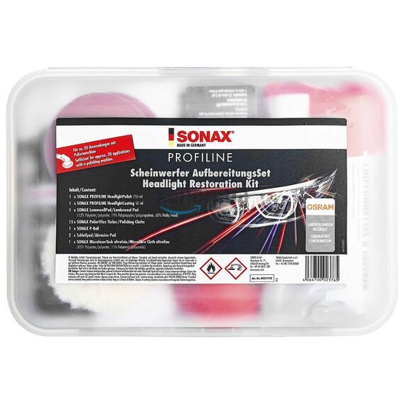 SONAX PROFILINE Headlight Restoration Kit набор для реставрации и защиты пластиковых фар 325 мл, изображение 2