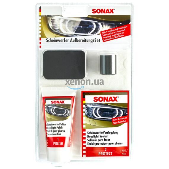 SONAX Headlight Restoration Kit набор для реставрации и защиты пластиковых фар 89 мл
