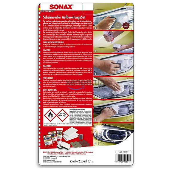 SONAX Headlight Restoration Kit набор для реставрации и защиты пластиковых фар 89 мл, изображение 8 SONAX Headlight Restoration Kit набор для реставрации и защиты пластиковых фар 89 мл, изображение 8