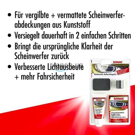 SONAX Headlight Restoration Kit набор для реставрации и защиты пластиковых фар 89 мл, изображение 9 SONAX Headlight Restoration Kit набор для реставрации и защиты пластиковых фар 89 мл, изображение 9