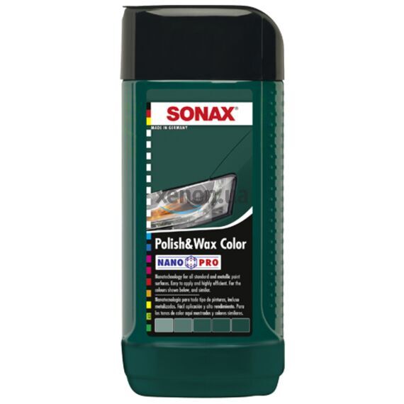 SONAX Polish +Wax Color зеленый полироль тефлон с воском 250 мл, Цвет: Зеленый, Объем: 250 мл