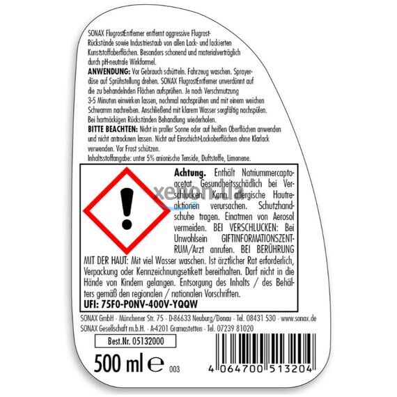 SONAX Flugrost Entferner преобразователь и очиститель ржавчины 500 мл, Объем: 500 мл, изображение 6 SONAX Flugrost Entferner преобразователь и очиститель ржавчины 500 мл, Объем: 500 мл, изображение 6