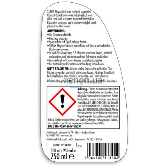 SONAX Flugrost Entferner преобразователь и очиститель ржавчины 750 мл, Объем: 750 мл, изображение 5