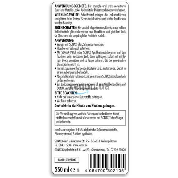 SONAX Lackreiniger очищающий полироль для кузова 250 мл, Объем: 250 мл, изображение 6